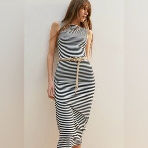 NWT H&M Black and White Ribbed Striped Midi Dress